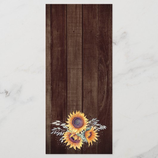 Rustieke zonnebloem bloei | Trouwprogramma Programmakaart (Achterkant)