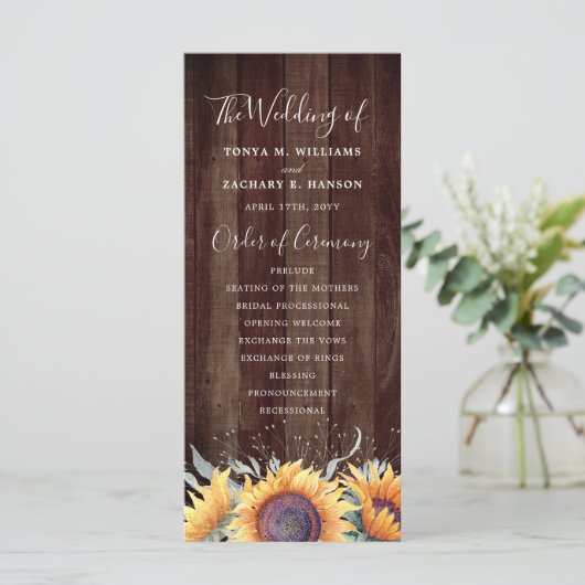 Rustieke zonnebloem bloei | Trouwprogramma Programmakaart (Staand voorkant)
