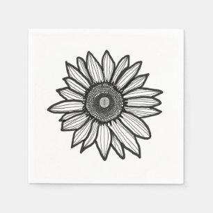 Rustieke zonnebloem bloem zwart & wit servet