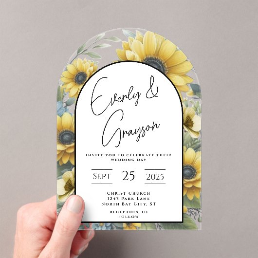 Rustieke Zonnebloem Bloemen Boeket Huwelijk Acryl Uitnodigingen (Insitu (Draagbaar))