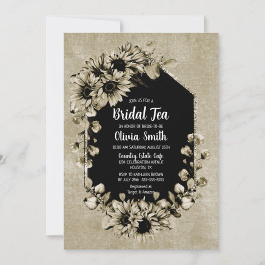 Rustieke Zonnebloem Bloemen Bruids Thee Kaart (Voorkant)