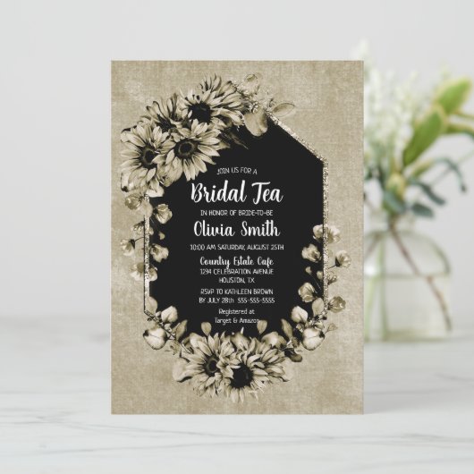 Rustieke Zonnebloem Bloemen Bruids Thee Kaart (Staand voorkant)