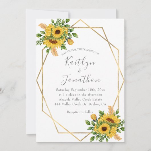 Rustieke Zonnebloem Bloemen Geometrische Bruiloft Kaart (Voorkant)