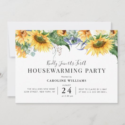 Rustieke Zonnebloem Bloemen Housewarming Party Kaart (Voorkant)