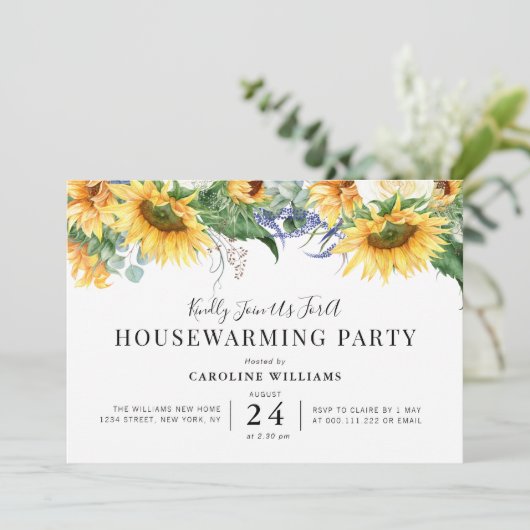 Rustieke Zonnebloem Bloemen Housewarming Party Kaart (Staand voorkant)