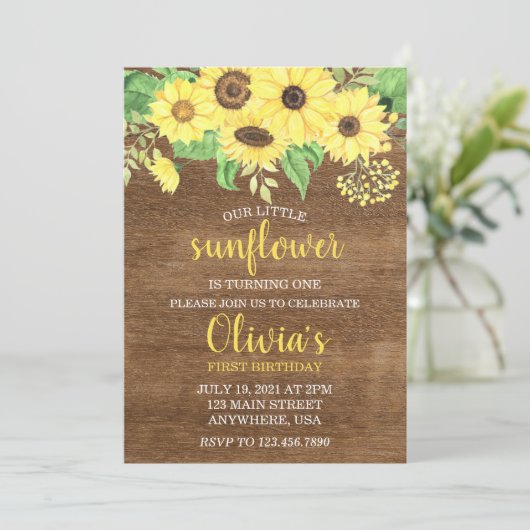 Rustieke Zonnebloem Bloemen Hout Zomer Eerste Verj Kaart (Staand voorkant)