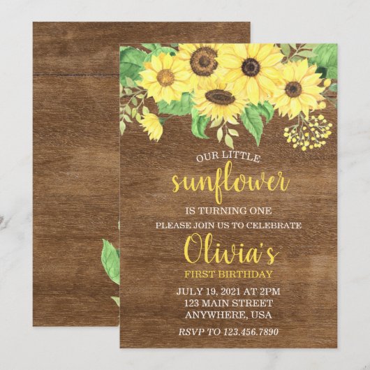 Rustieke Zonnebloem Bloemen Hout Zomer Eerste Verj Kaart (Voorkant / Achterkant)