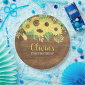 Rustieke Zonnebloem Bloemen Hout Zomer Eerste Verj Papieren Bordje (Feest)