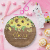 Rustieke Zonnebloem Bloemen Hout Zomer Eerste Verj Papieren Bordje (Feest)