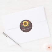 Rustieke Zonnebloem Bloemen Lichten Hout Bruiloft Ronde Sticker (Envelop)