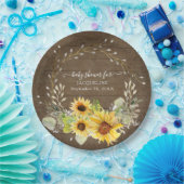 Rustieke Zonnebloem Bloemen Waterverf Baby shower Papieren Bordje (Feest)