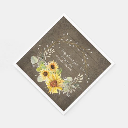 Rustieke Zonnebloem Bloemen Waterverf Jongen Baby  Servet (Hoek)