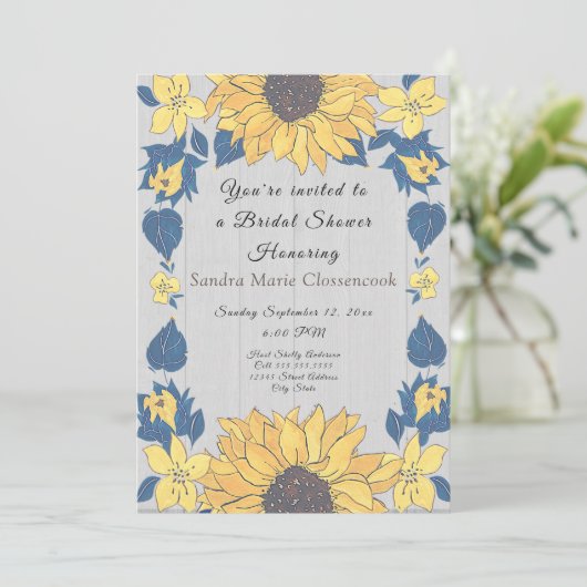 Rustieke Zonnebloem bloemenbruiloft Vrijgezellenfe Kaart (Staand voorkant)