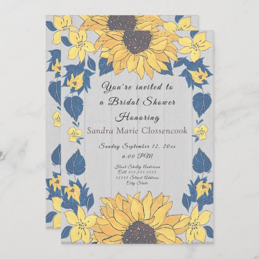 Rustieke Zonnebloem bloemenbruiloft Vrijgezellenfe Kaart (Voorkant / Achterkant)