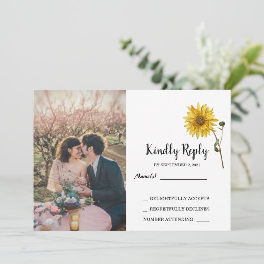 Rustieke zonnebloem bloemenfoto land RSVP Bruiloft Kaart (Staand voorkant)
