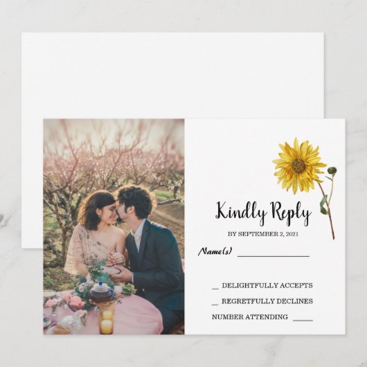 Rustieke zonnebloem bloemenfoto land RSVP Bruiloft Kaart (Voorkant / Achterkant)