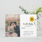 Rustieke zonnebloem bloemenfoto land RSVP Bruiloft Kaart (Staand voorkant)