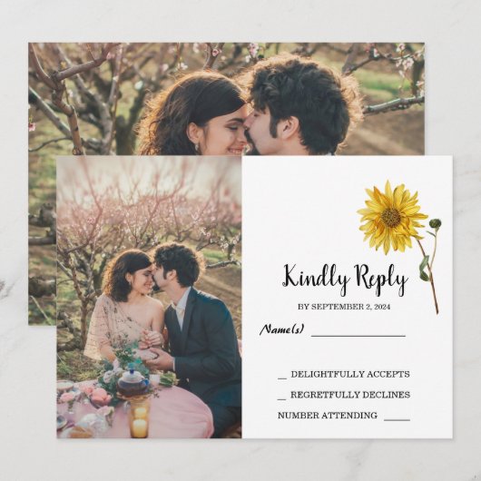 Rustieke zonnebloem bloemenfoto land RSVP Bruiloft Kaart