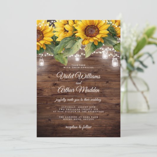 Rustieke Zonnebloem Bloemenslinger Bruiloft Kaart (Staand voorkant)