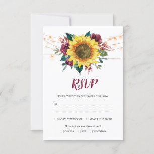 Rustieke Zonnebloem Bloemenverlichting Maaltijden RSVP Kaartje