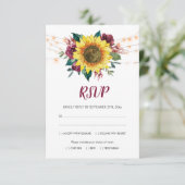 Rustieke Zonnebloem Bloemenverlichting Maaltijden RSVP Kaartje (Staand voorkant)