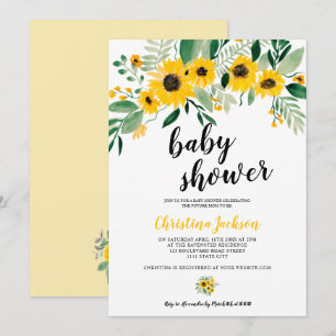 Rustieke zonnebloem bloemige waterverf baby shower kaart