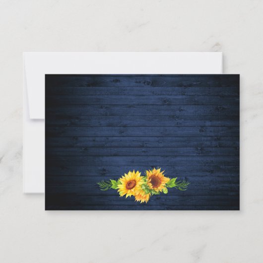 Rustieke Zonnebloem Bloemstuk Blauwe Houten Lichte RSVP Kaartje (Achterkant)