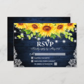Rustieke Zonnebloem Bloemstuk Blauwe Houten Lichte RSVP Kaartje (Voorkant / Achterkant)