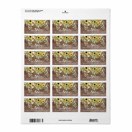 Rustieke Zonnebloem Bloemstuk Retouradreslabel Etiket (Full Sheet)