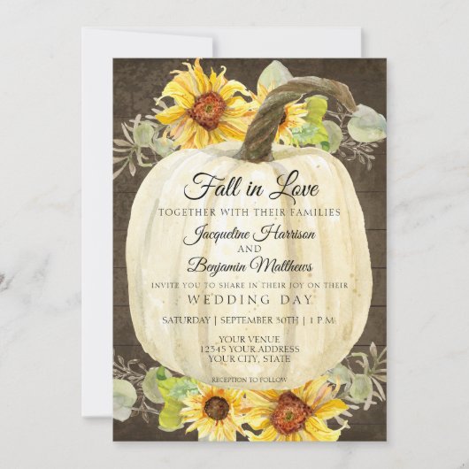 Rustieke Zonnebloem Bloemstuk Witte Pompoen Rustie Kaart (Voorkant)