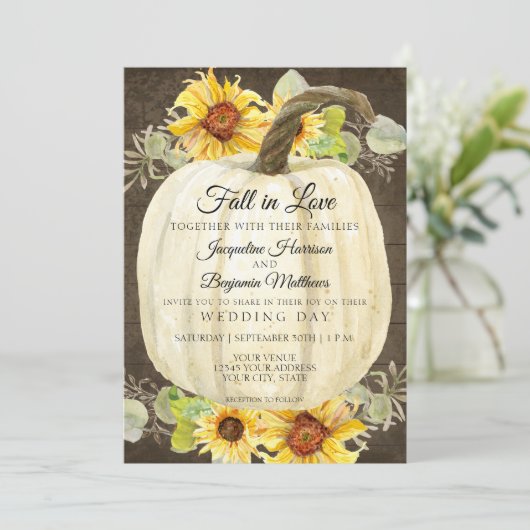 Rustieke Zonnebloem Bloemstuk Witte Pompoen Rustie Kaart (Staand voorkant)