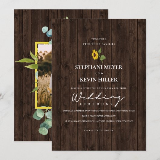 Rustieke Zonnebloem Boeket bruiloft Kaart (Voorkant / Achterkant)