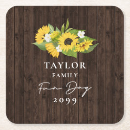 Rustieke Zonnebloem Boeket Familie Leuke Dag Kartonnen Onderzetters