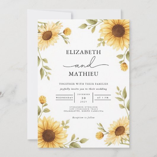 Rustieke Zonnebloem Border Wedding Kaart (Voorkant)