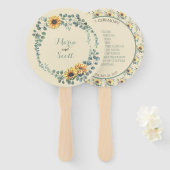 Rustieke Zonnebloem Botanische Trouwdetails Handwaaier (Voorkant en achterkant)