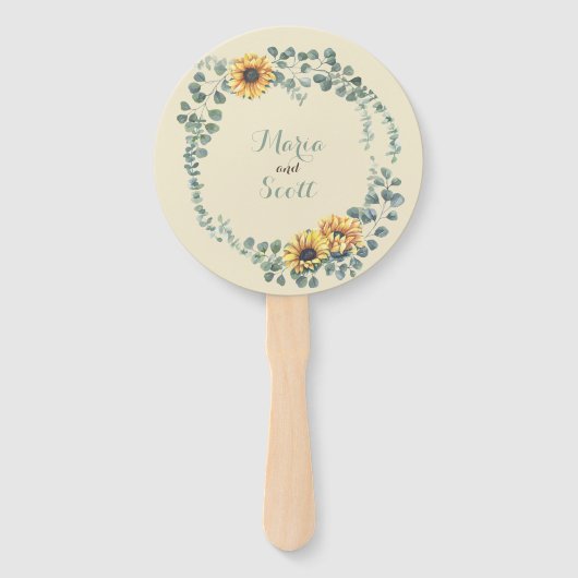 Rustieke Zonnebloem Botanische Trouwdetails Handwaaier (Voorkant)