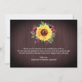 Rustieke Zonnebloem Bourgogne Hout Licht Bruiloft Bedankkaart (Achterkant)