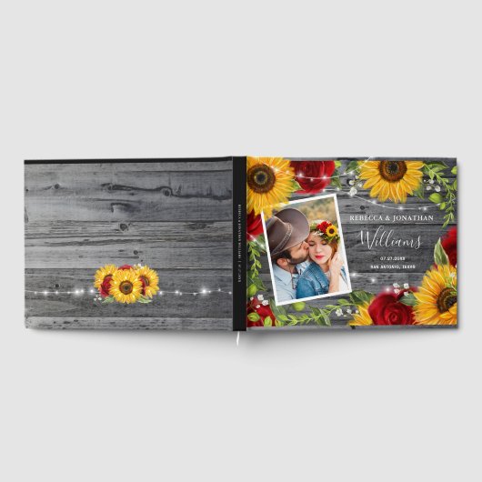 Rustieke Zonnebloem Bourgogne Rode Rose Wood Bruil Gastenboek (Volledig)