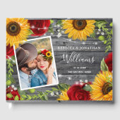 Rustieke Zonnebloem Bourgogne Rode Rose Wood Bruil Gastenboek (Voorkant)