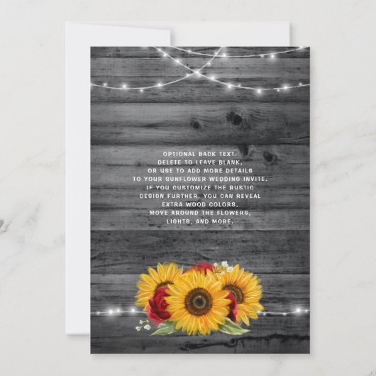Rustieke Zonnebloem Bourgogne Rode Rose Wood Bruil Kaart (Achterkant)
