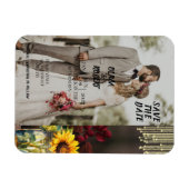 Rustieke Zonnebloem, Bourgogne roos, Hout, Licht,  Magneet (Horizontaal)