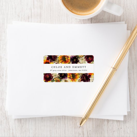 Rustieke Zonnebloem Bourgondië  Bloem Adreslabel Etiket (Insitu)