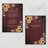 Rustieke Zonnebloem Bourgondië Hout Bloemen Detail Informatiekaartje (Voorkant / Achterkant)
