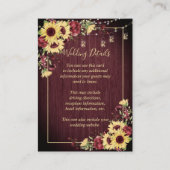 Rustieke Zonnebloem Bourgondië Hout Bloemen Detail Informatiekaartje (Voorkant)