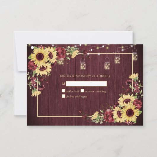 Rustieke Zonnebloem Bourgondië Hout Bloemen RSVP G (Achterkant)