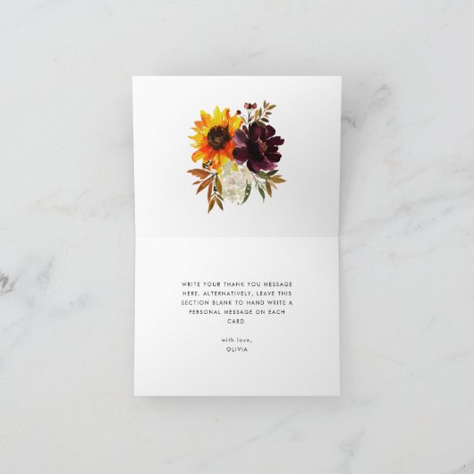 Rustieke Zonnebloem Bourgondië Peony Vrijgezellenf Bedankkaart (Binnen)