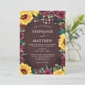 Rustieke Zonnebloem Bourgondische Lichten Houten B Kaart (Staand voorkant)