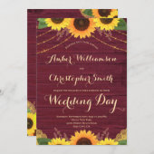 Rustieke Zonnebloem Bourgondische String Lights Br Kaart (Voorkant / Achterkant)