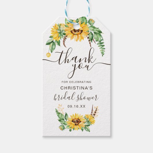 Rustieke zonnebloem bruidsfeest bedankje cadeautje cadeaulabel (Voorkant)