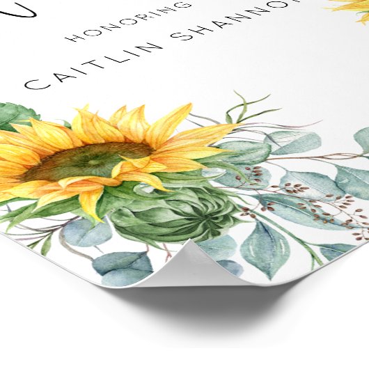 Rustieke Zonnebloem Bruidsfeest Welkom Bord Poster (Hoek)